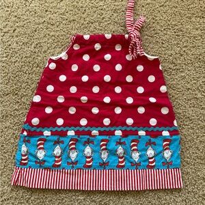 Dr Seuss Cat in a hat Red and Blue Polka Dot Kids Dress